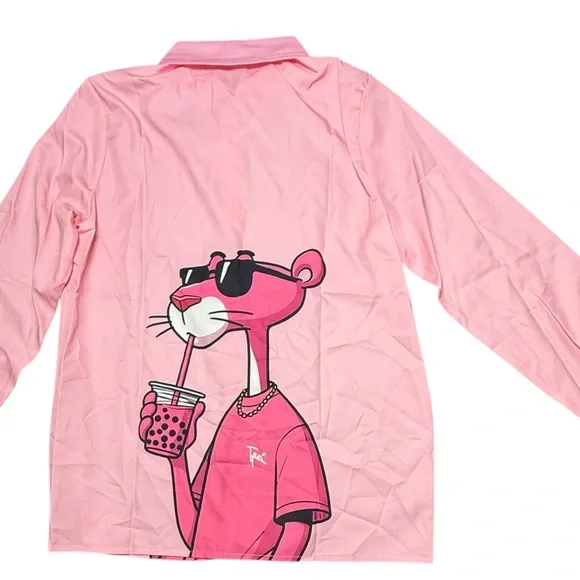 Pink Panther Long Sleeve Button Down Graphic Women's Top Size Small New - Picture 2 of 5